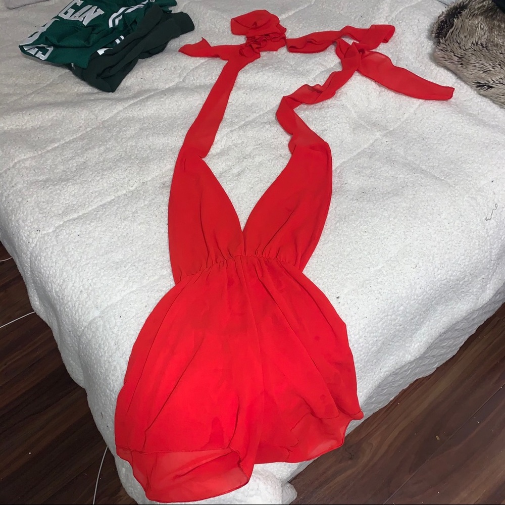 BOOHOO Red Tie Romper